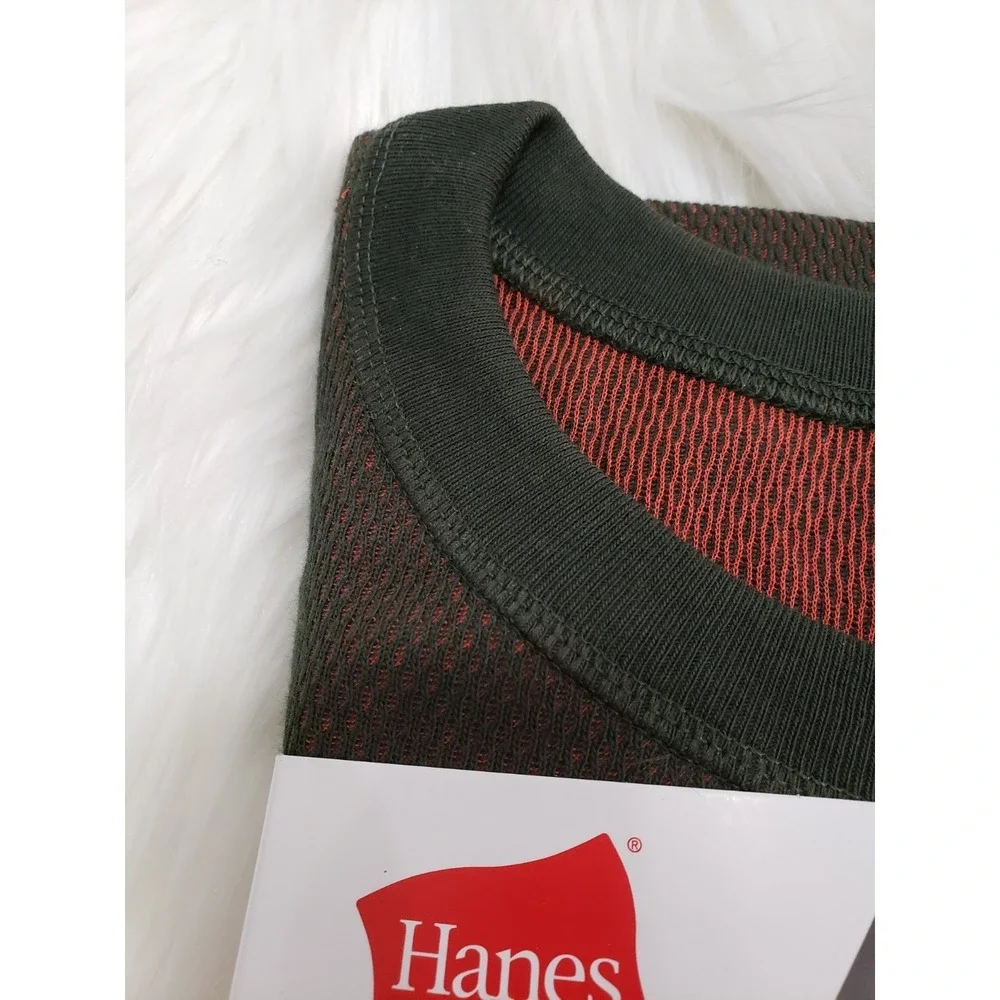 NEW Hanes Men's Thermal Crew long sleeve SHIRT Warmer Reversible GREEN Large